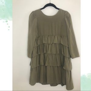 ZARA green cotton tiered dress, size small.